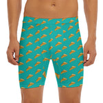 Teal Pizza Pattern Print Men's Long Boxer Briefs