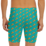 Teal Pizza Pattern Print Men's Long Boxer Briefs