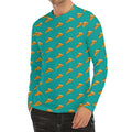 Teal Pizza Pattern Print Men's Long Sleeve Rash Guard