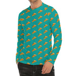 Teal Pizza Pattern Print Men's Long Sleeve Rash Guard
