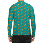 Teal Pizza Pattern Print Men's Long Sleeve Rash Guard