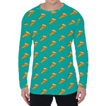 Teal Pizza Pattern Print Men's Long Sleeve T-Shirt