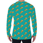 Teal Pizza Pattern Print Men's Long Sleeve T-Shirt