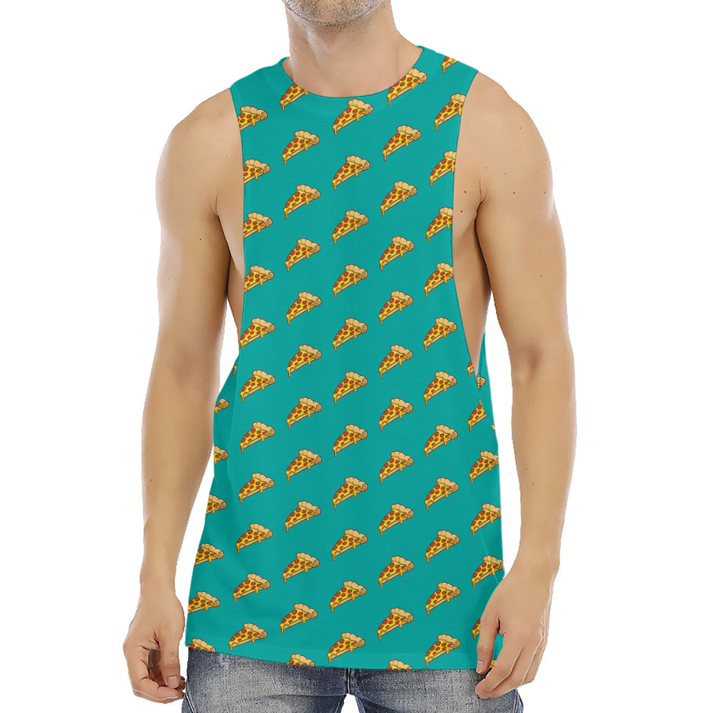 Teal Pizza Pattern Print Men's Muscle Tank Top