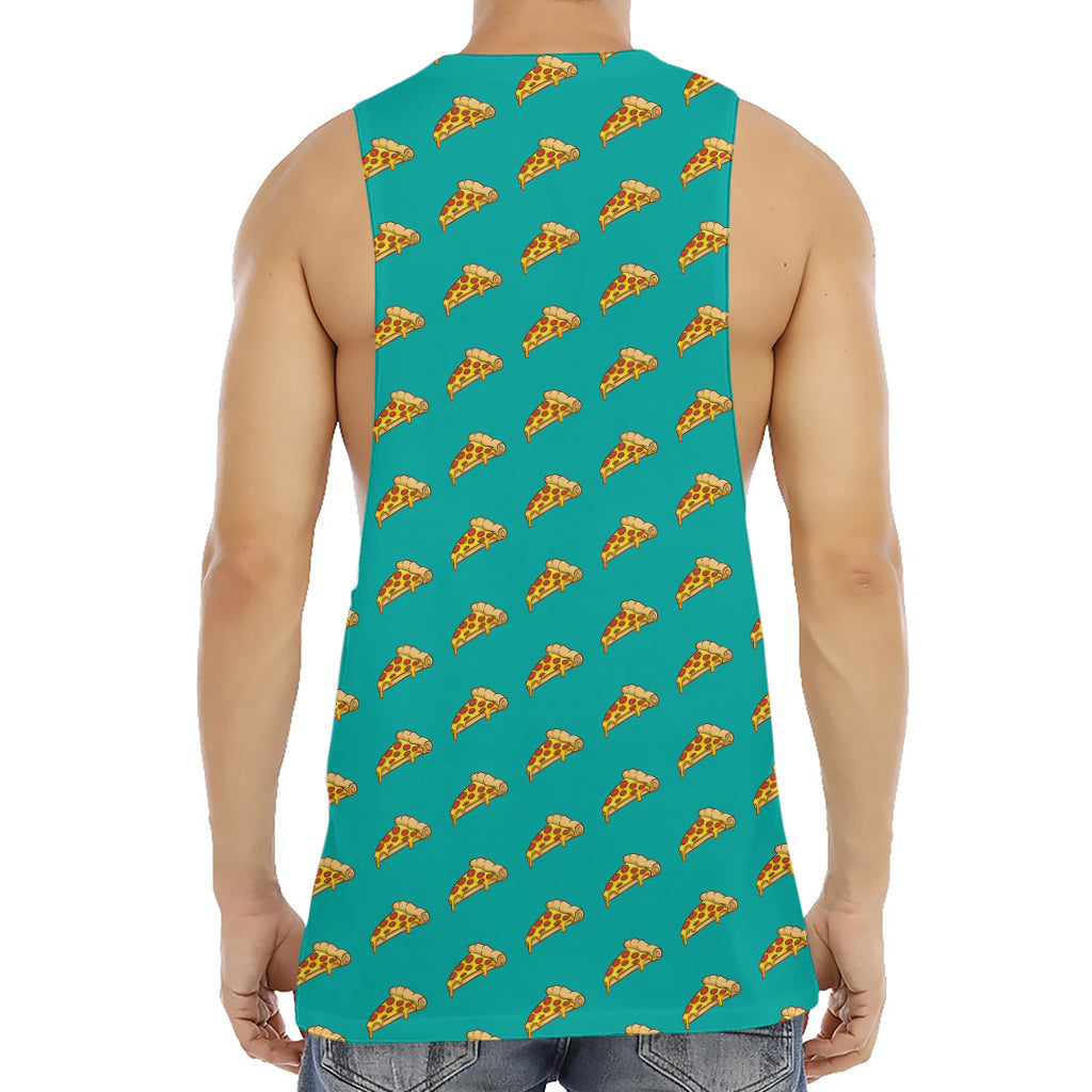 Teal Pizza Pattern Print Men's Muscle Tank Top