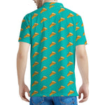 Teal Pizza Pattern Print Men's Polo Shirt