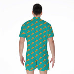Teal Pizza Pattern Print Men's Rompers