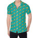 Teal Pizza Pattern Print Men's Shirt