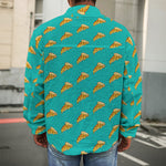 Teal Pizza Pattern Print Men's Shirt Jacket