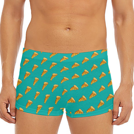 Teal Pizza Pattern Print Men's Short Boxer Briefs