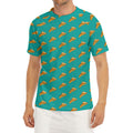 Teal Pizza Pattern Print Men's Short Sleeve Rash Guard