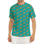 Teal Pizza Pattern Print Men's Short Sleeve Rash Guard