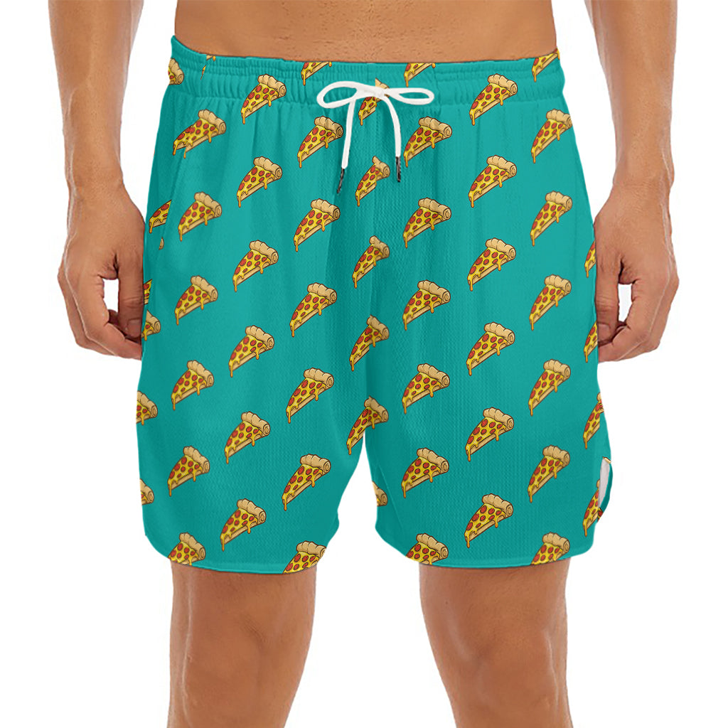 Teal Pizza Pattern Print Men's Split Running Shorts