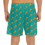 Teal Pizza Pattern Print Men's Split Running Shorts