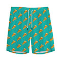 Teal Pizza Pattern Print Men's Athletic Shorts