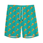 Teal Pizza Pattern Print Men's Sports Shorts