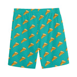Teal Pizza Pattern Print Men's Sports Shorts