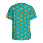 Teal Pizza Pattern Print Men's Sports T-Shirt