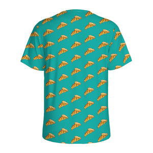 Teal Pizza Pattern Print Men's Sports T-Shirt