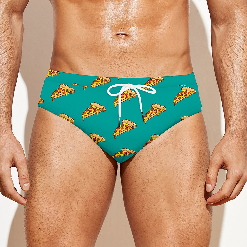 Teal Pizza Pattern Print Men's Swim Briefs