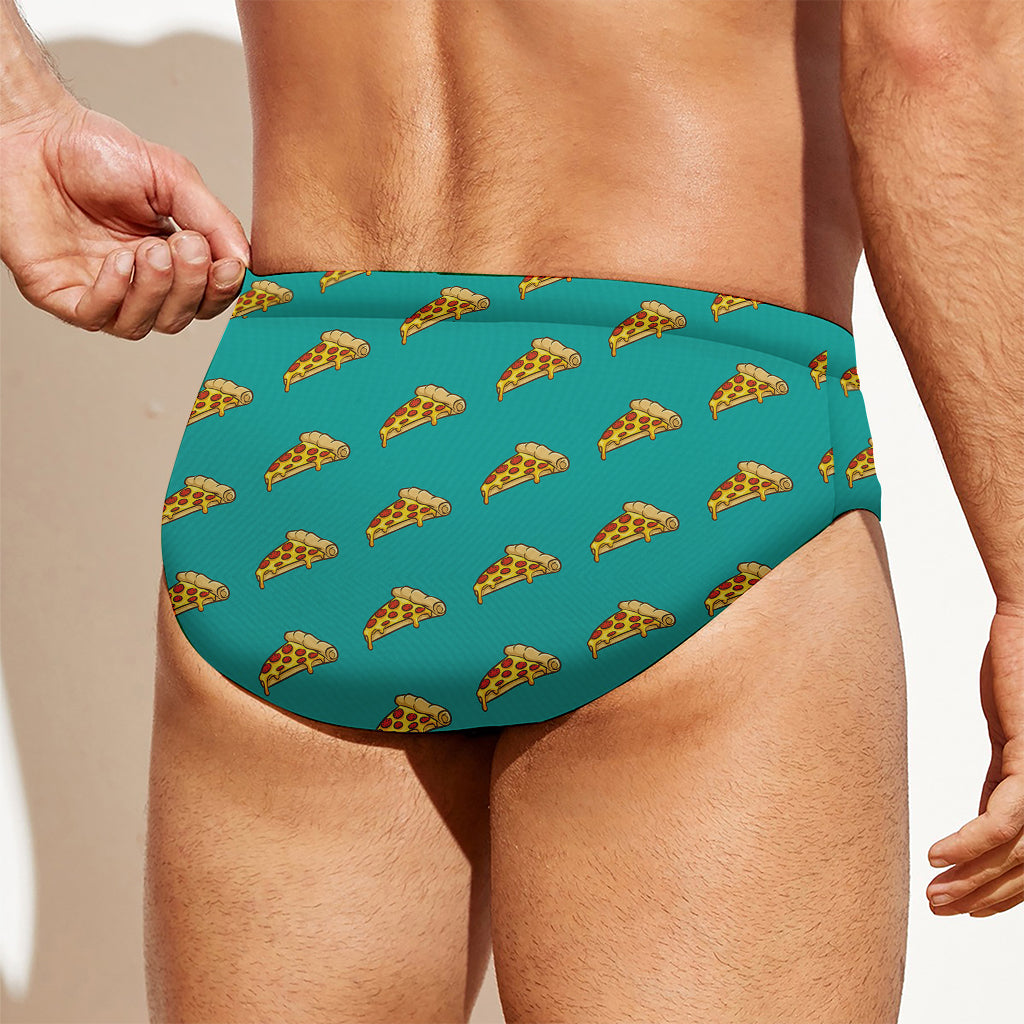 Teal Pizza Pattern Print Men's Swim Briefs