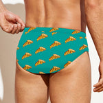 Teal Pizza Pattern Print Men's Swim Briefs