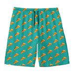 Teal Pizza Pattern Print Men's Swim Trunks