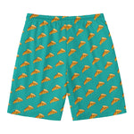 Teal Pizza Pattern Print Men's Swim Trunks