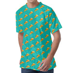 Teal Pizza Pattern Print Men's Velvet T-Shirt