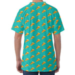 Teal Pizza Pattern Print Men's Velvet T-Shirt