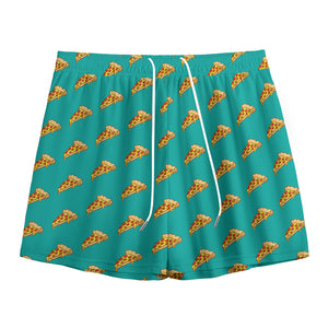 Teal Pizza Pattern Print Mesh Shorts