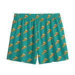 Teal Pizza Pattern Print Mesh Shorts