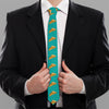 Teal Pizza Pattern Print Necktie