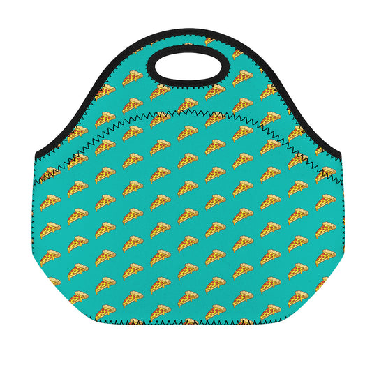 Teal Pizza Pattern Print Neoprene Lunch Bag