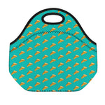 Teal Pizza Pattern Print Neoprene Lunch Bag