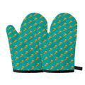 Teal Pizza Pattern Print Oven Mitts