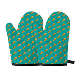 Teal Pizza Pattern Print Oven Mitts