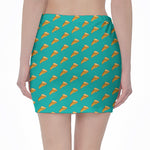 Teal Pizza Pattern Print Pencil Mini Skirt
