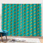 Teal Pizza Pattern Print Pencil Pleat Curtains