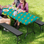 Teal Pizza Pattern Print Picnic Table Cover