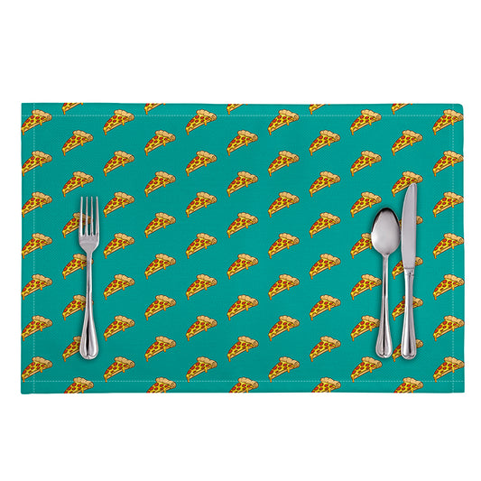 Teal Pizza Pattern Print Placemat