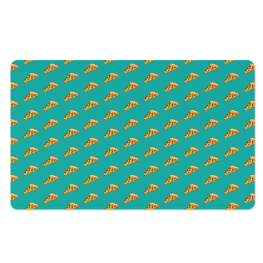 Teal Pizza Pattern Print Polyester Doormat