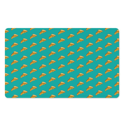 Teal Pizza Pattern Print Polyester Doormat