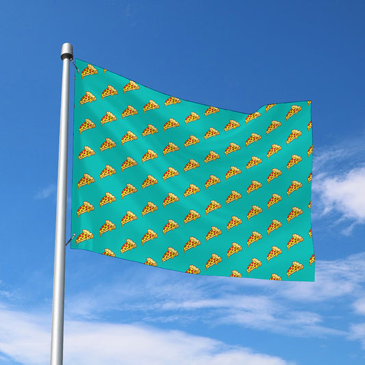 Teal Pizza Pattern Print Polyester Flag