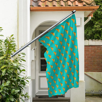 Teal Pizza Pattern Print Polyester Flag