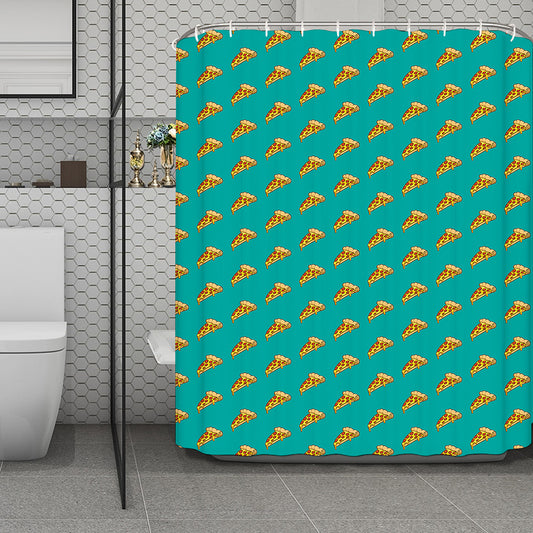 Teal Pizza Pattern Print Polyester Shower Curtain
