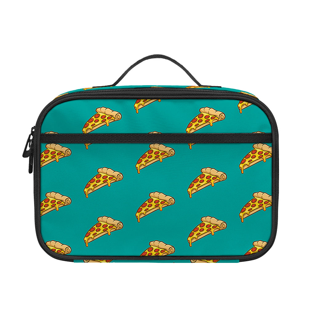 Teal Pizza Pattern Print Portable Lunch Bag