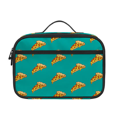 Teal Pizza Pattern Print Portable Lunch Bag