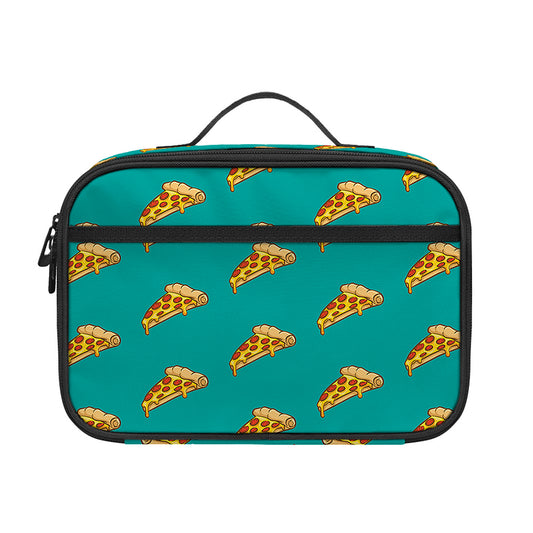 Teal Pizza Pattern Print Portable Lunch Bag