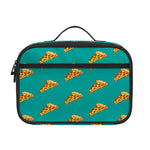 Teal Pizza Pattern Print Portable Lunch Bag
